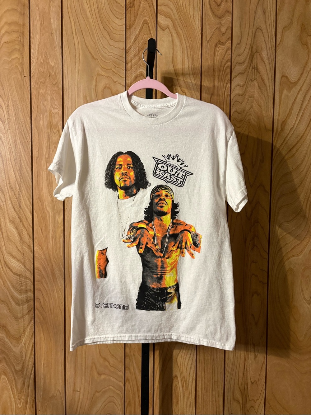 Fashion Nova White Short Sleeve Graphic Tee with Orange-Black Print